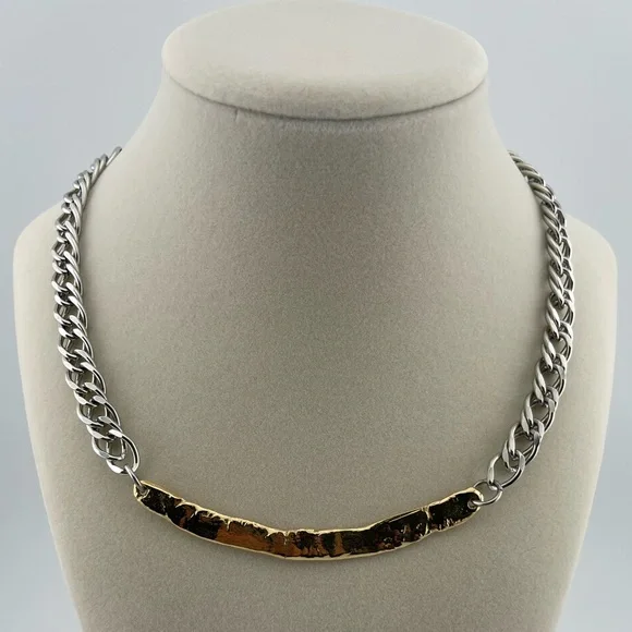 J. Jansen Designs Two-Tone Hammered Necklace + Earrings Set COA Signed Tag - Picture 4 of 13